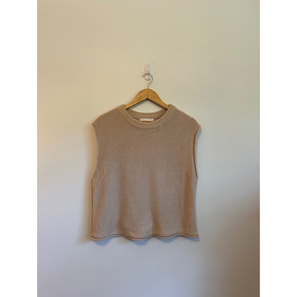 La February Tan 100% Cotton Chunky Knit Sleeveless Sweater | Size Small